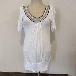 Y2K Studio Y Bead Embellished Shirt White Grey Women's Size Medium Vintage